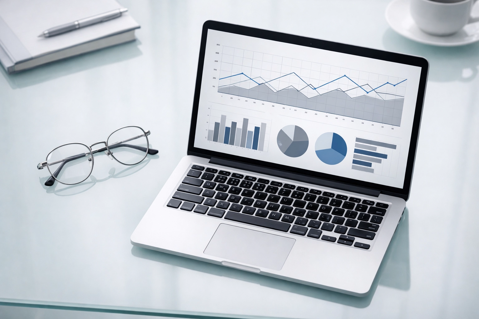 Professional desk with data charts illustrating service bureau monitoring and e-file audit management.