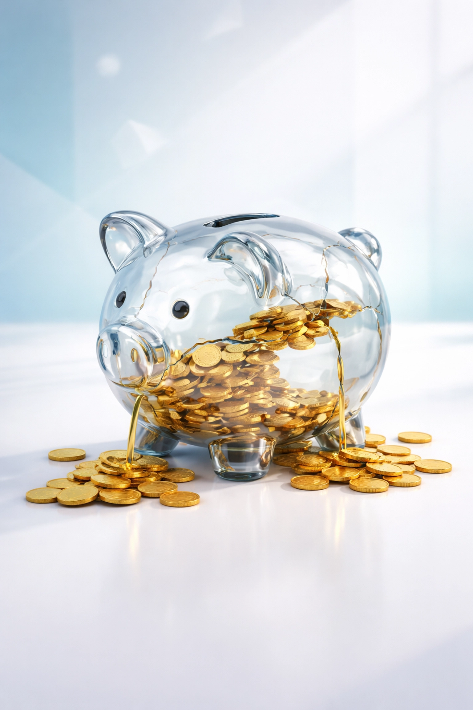 Translucent piggy bank with coins leaking out, symbolizing hidden costs in treatment center profitability audits.