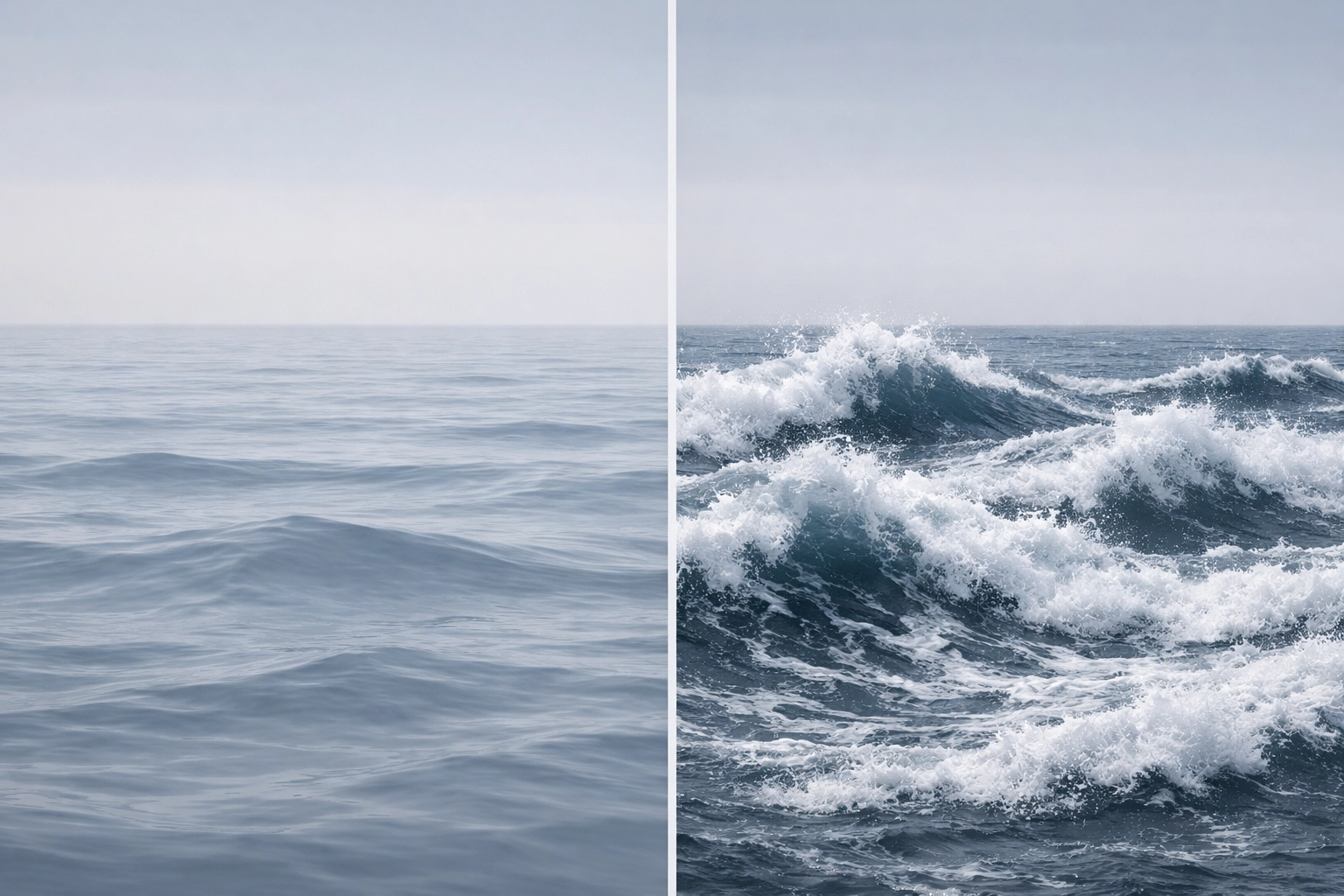 Comparison showing calm waters versus turbulent waves representing normal ranking fluctuation versus real SEO volatility