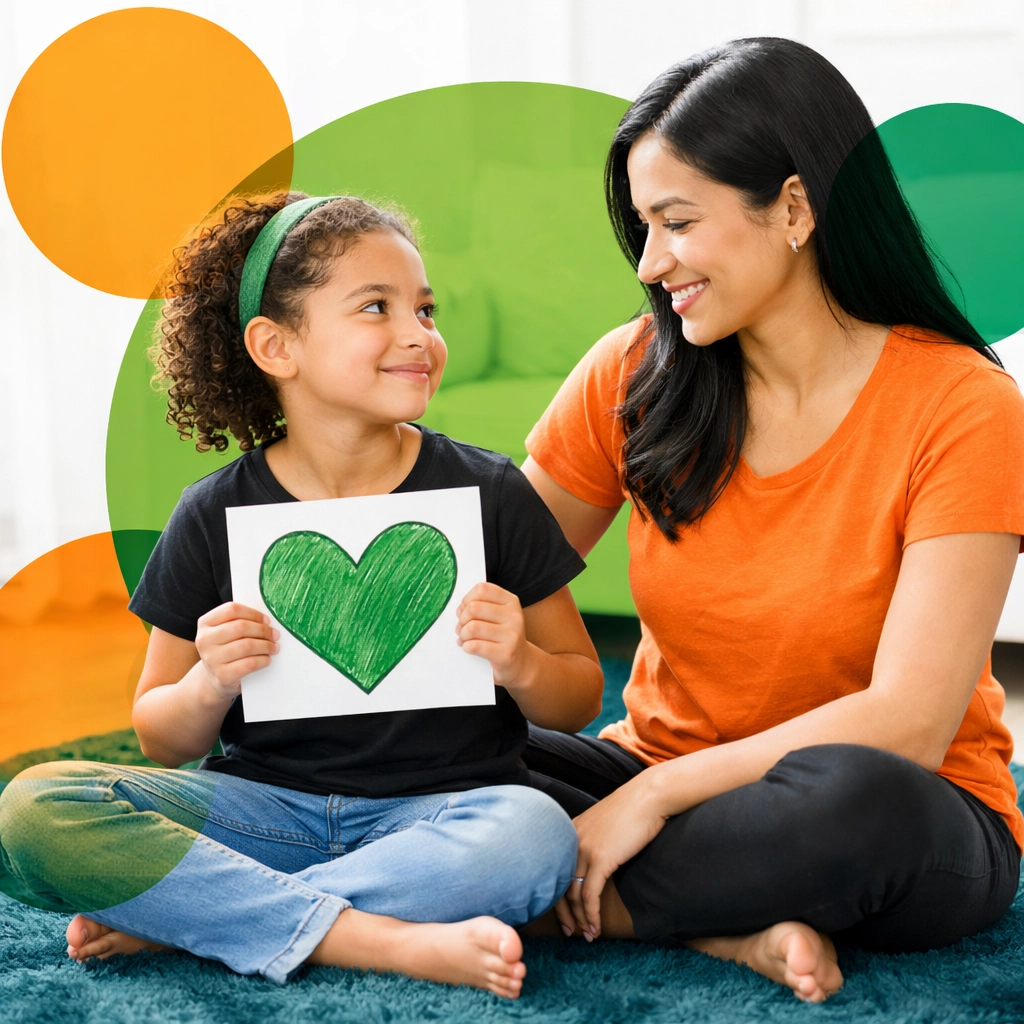 A mother and daughter bonding over emotional intelligence and empathy training at home.