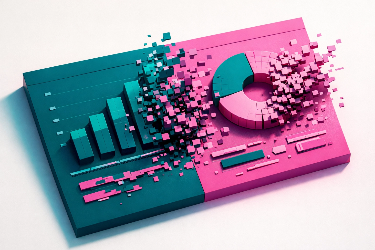 A glitched digital dashboard representing GA4 API token limit failures and broken enterprise reporting dashboards.