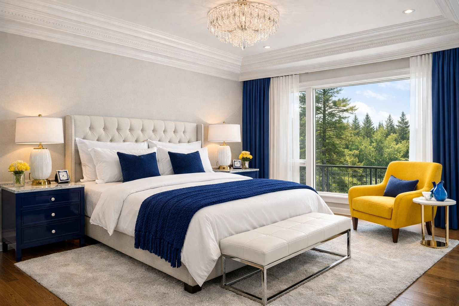 Clean and serene master bedroom in Lincoln, MA after a luxury residential house cleaning.