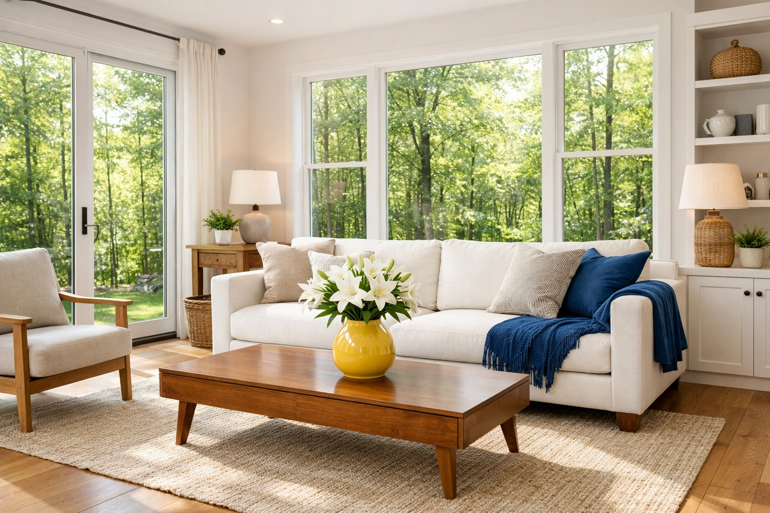 Bright and organized Leverett living room showcasing the results of professional weekly house cleaning.