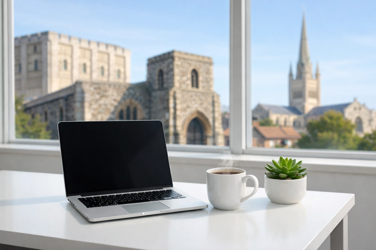 Modern office in Norwich where efficient tech helps keep commercial cleaning prices competitive.