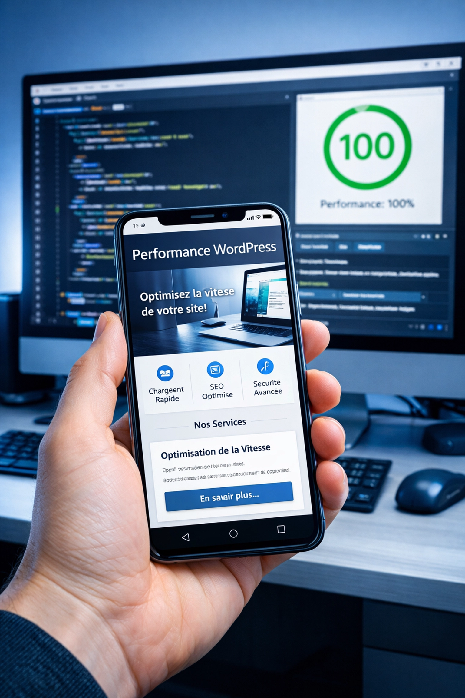 Optimisation technique d'un site WordPress affichant une haute performance sur mobile et PC.