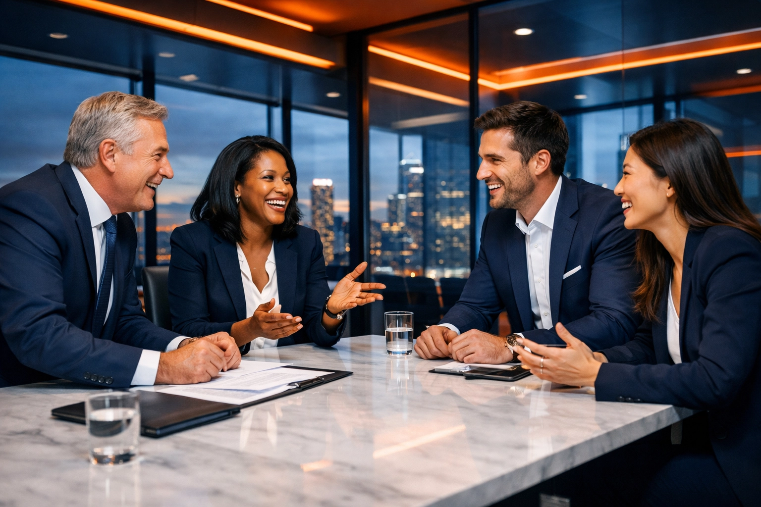 Investors in a boardroom discussing a deal, illustrating how competition increases a business multiple.