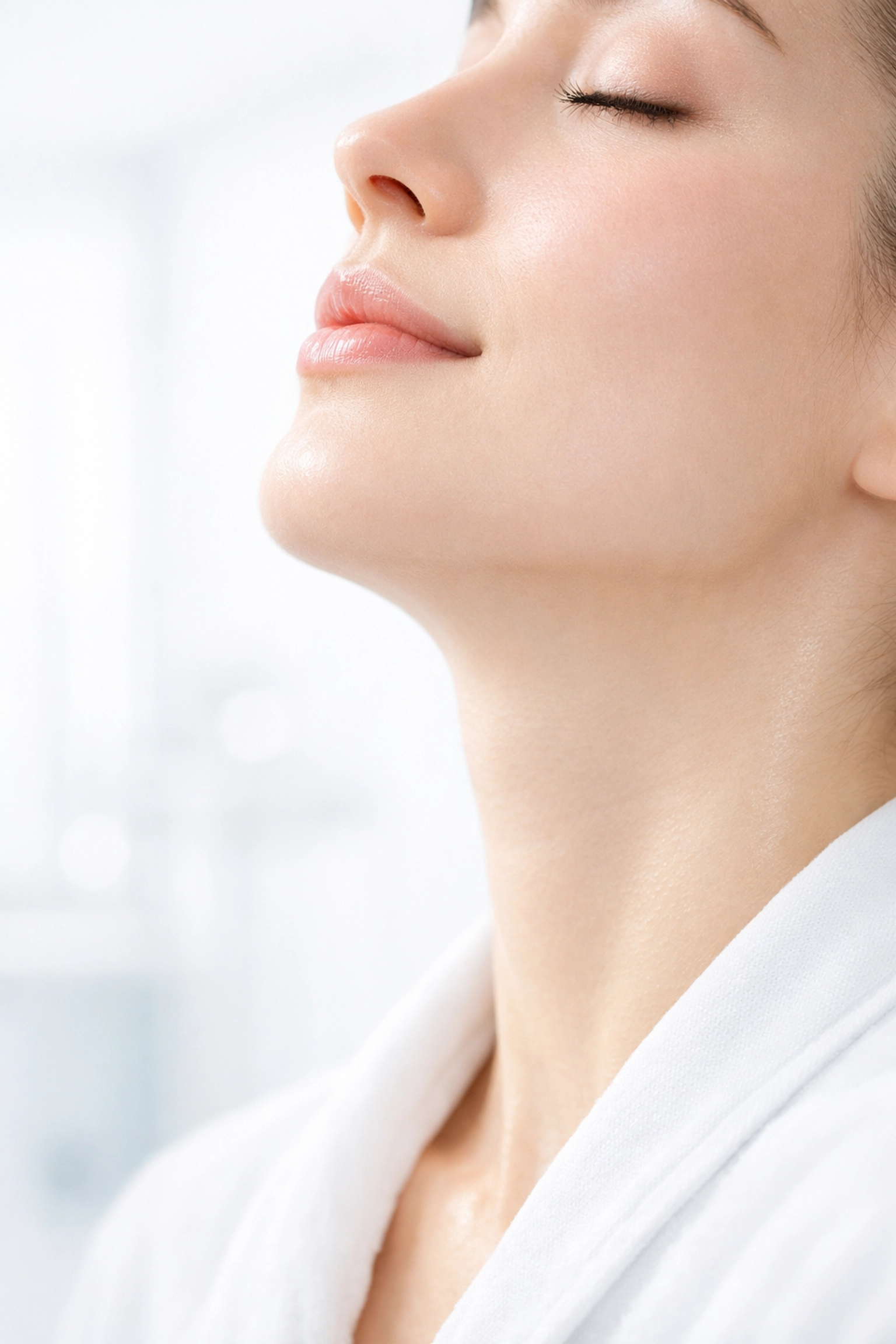 A person breathing deeply and easily to demonstrate optimal respiratory system vitality.