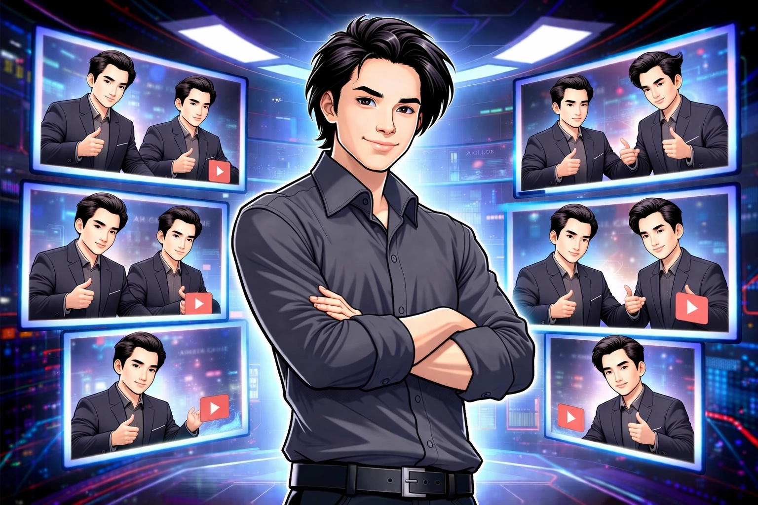 Simon Leung in control room reviewing multiple AI clone video campaigns for lead generation strategy