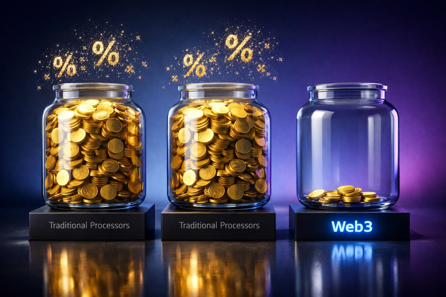 Fee comparison showing crypto payment processors - Larecoin offers 67-83% savings vs NOWPayments and CoinPayments