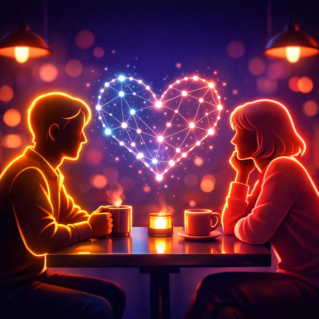 Two people connecting at café table symbolizing intentional slow dating in 2026