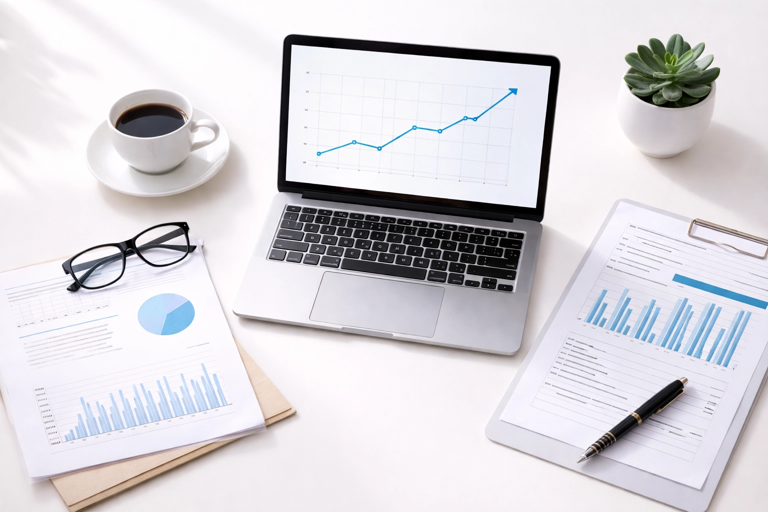 Organized desk workspace with financial documents for debt swap mortgage planning