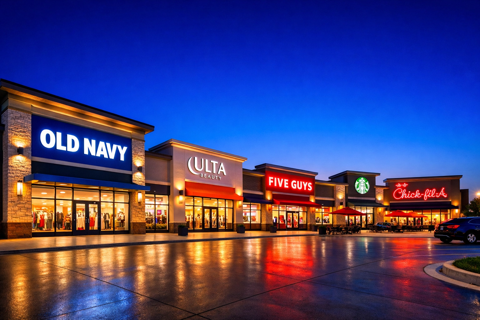 Vibrant LED storefront signs at a Dallas-Fort Worth shopping center showcasing professional local branding.