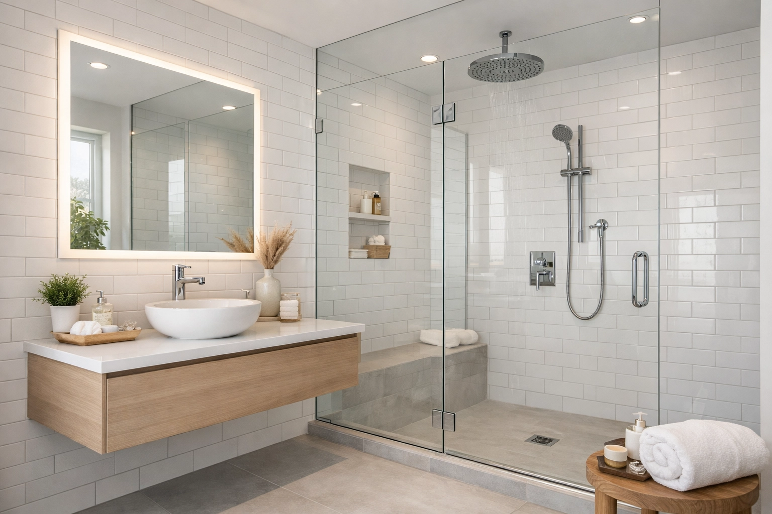 Bathroom remodeling Orlando featuring spa-like tile installation and walk-in shower