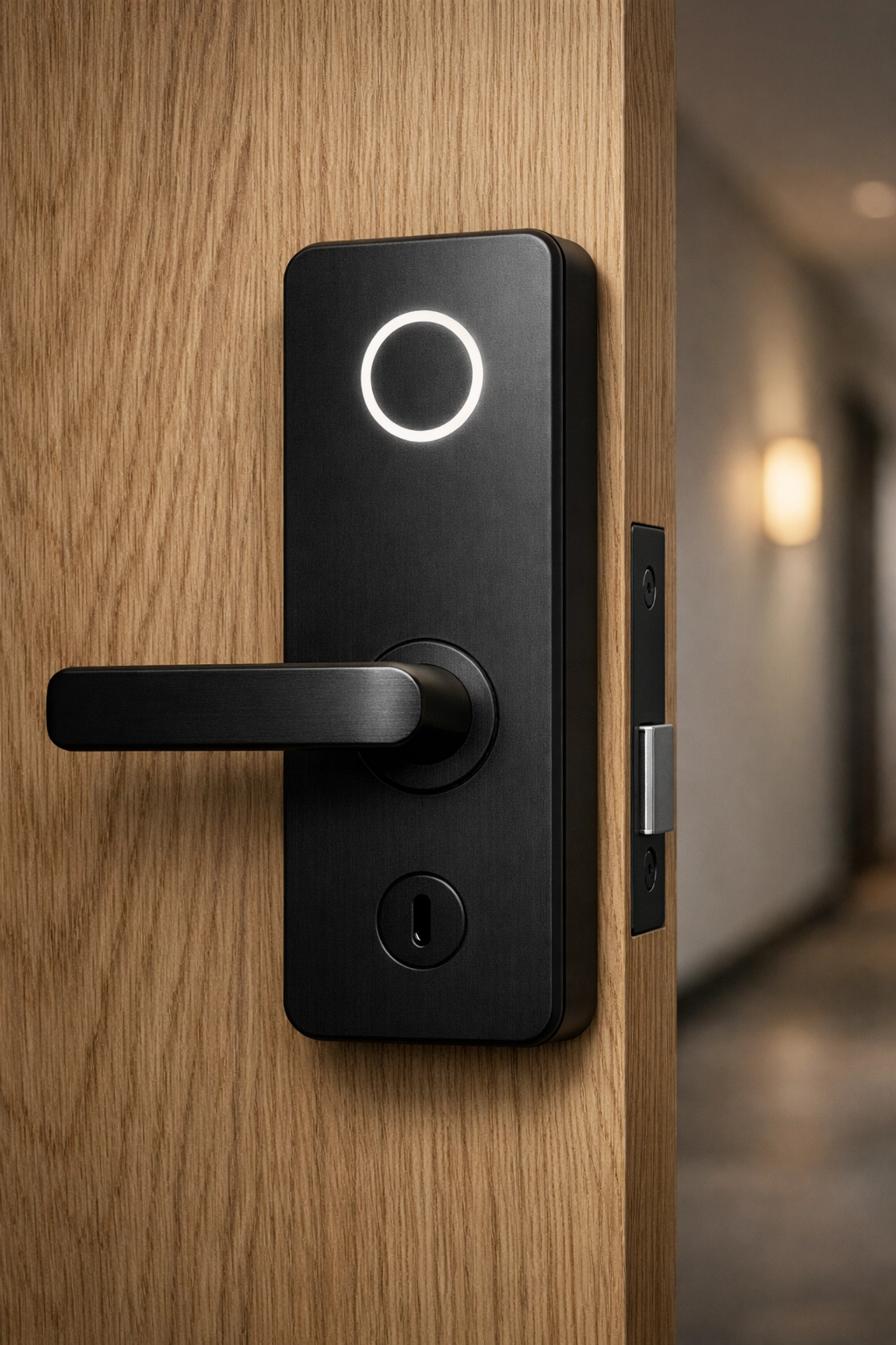 Secure smart hotel door lock highlighting advanced IoT security and network protection.