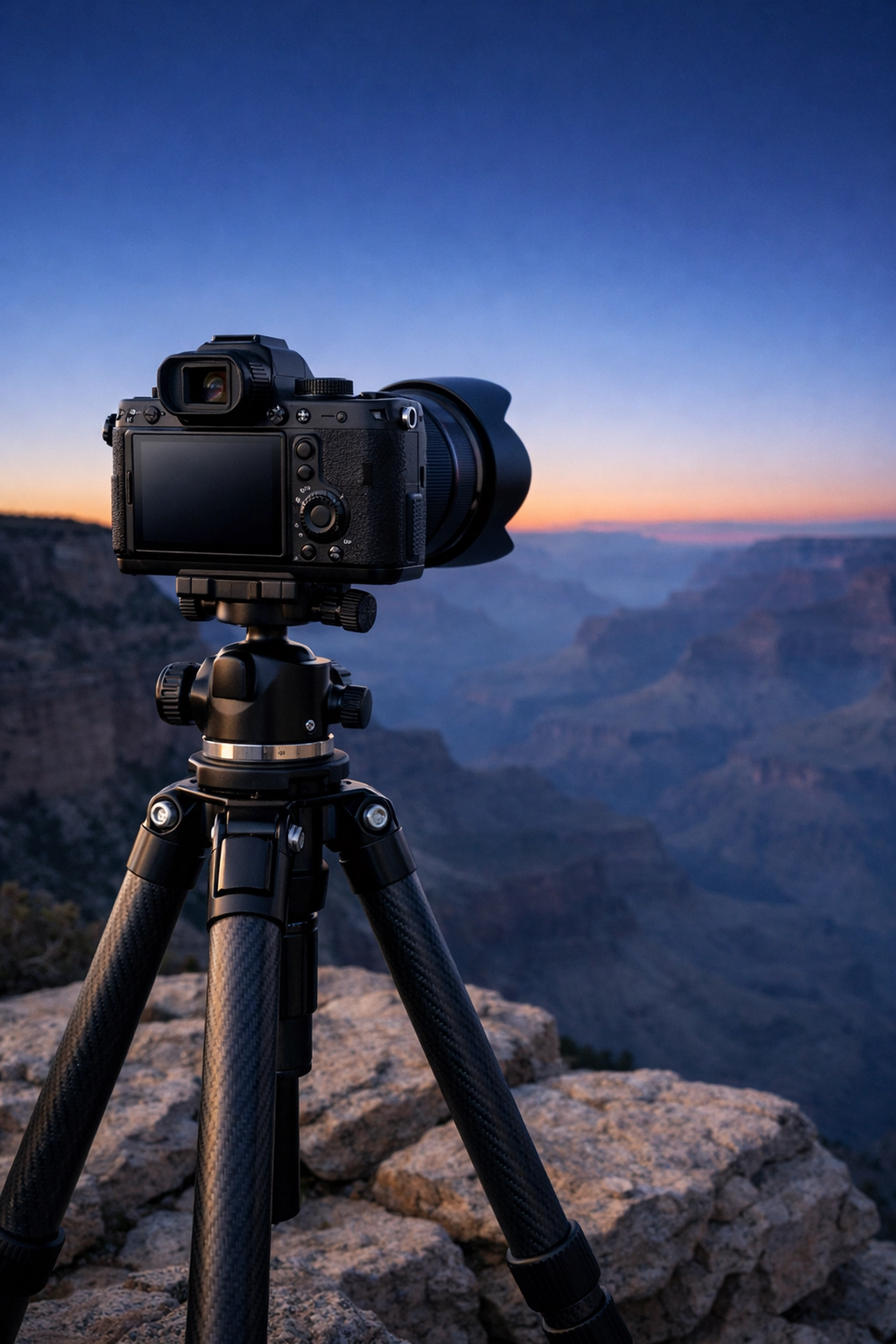 Professional camera setup at Grand Canyon, one of the best photography locations for sunrise spots.