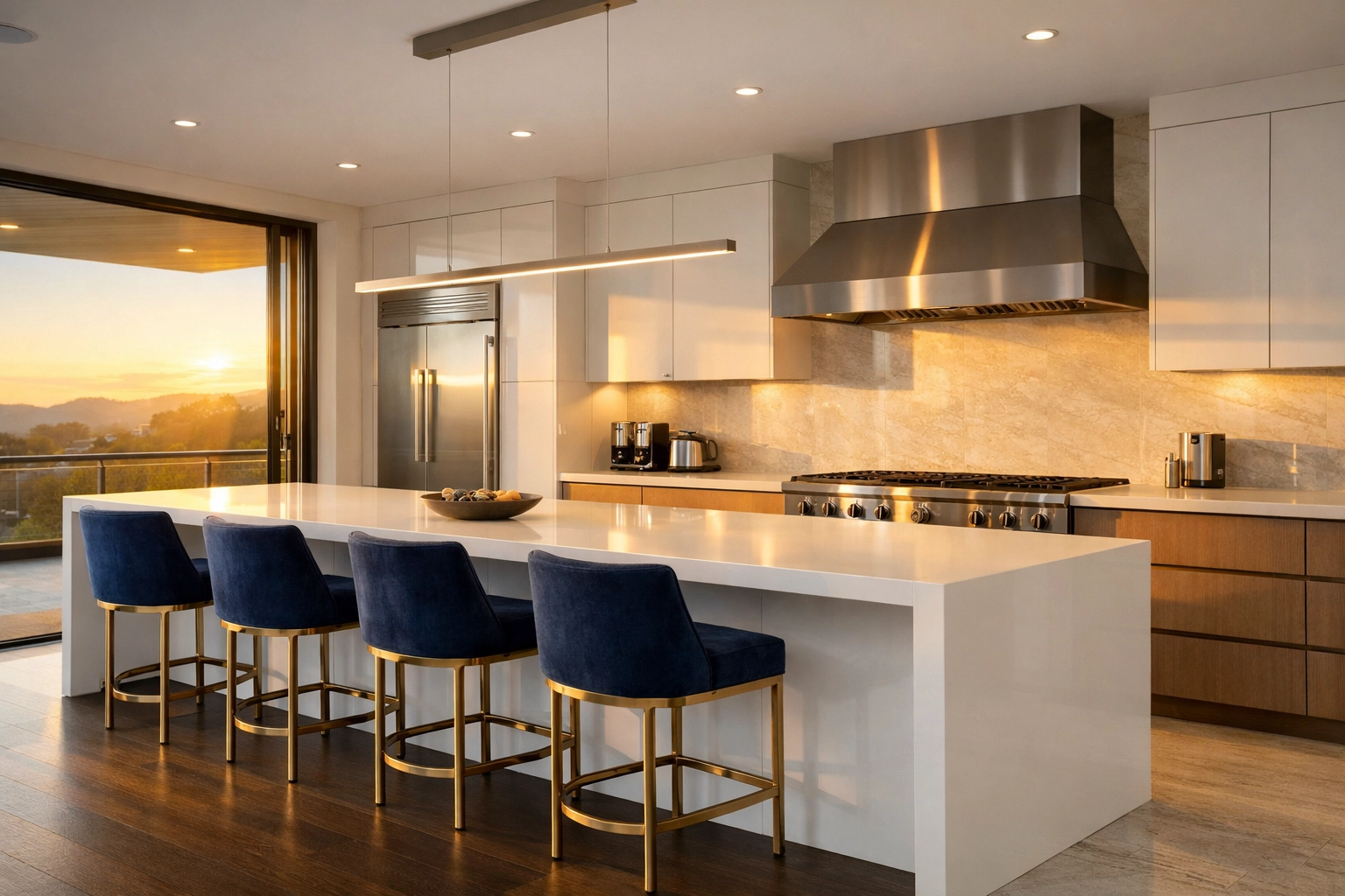 A pristine, professionally cleaned modern kitchen with sparkling stainless steel appliances and organized counters.