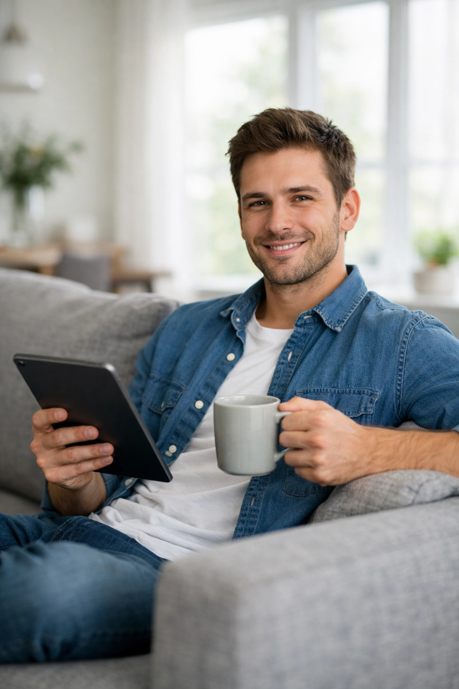 Man relaxing at home after receiving a fast e-transfer payday loan in Canada.