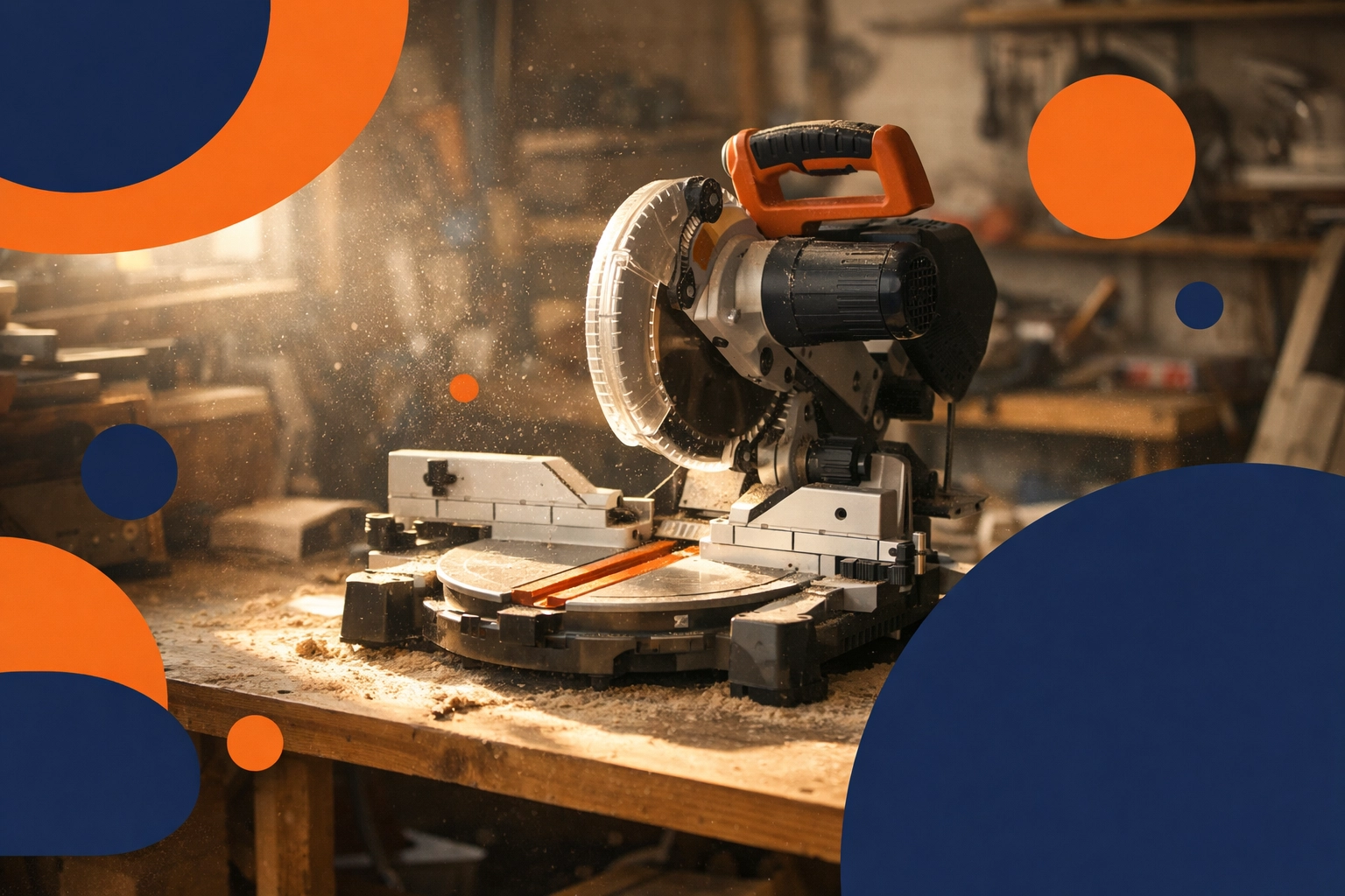 An expensive miter saw collecting dust in a cluttered garage, representing a tool graveyard.