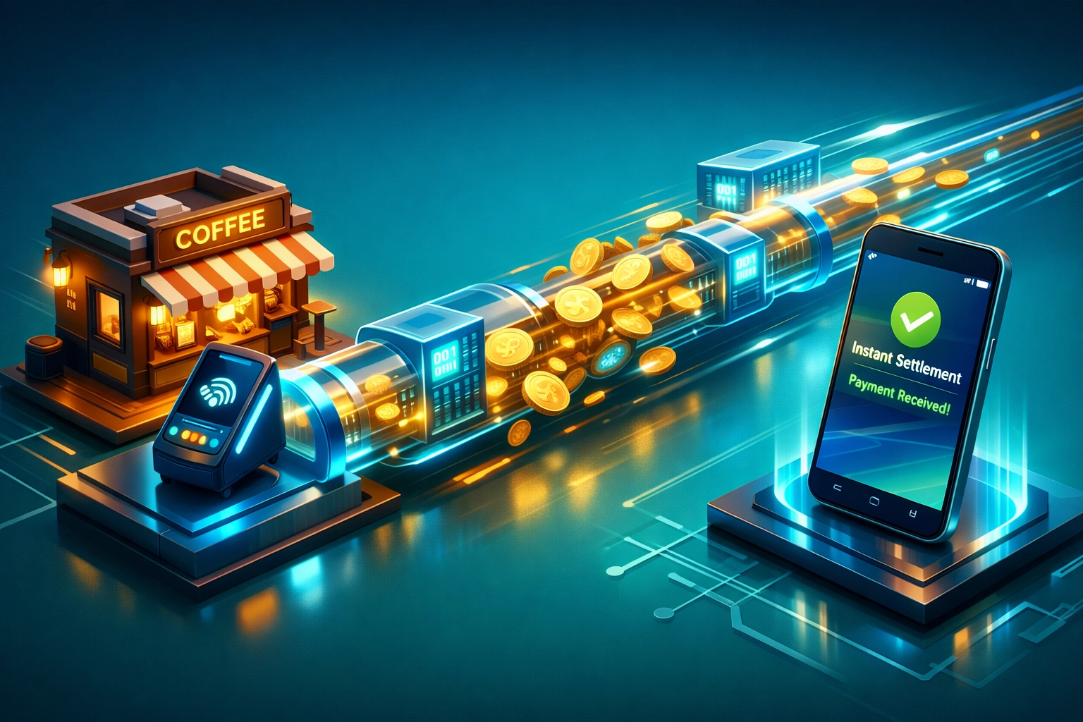 Instant crypto payment settlement from small business to digital wallet using Larecoin