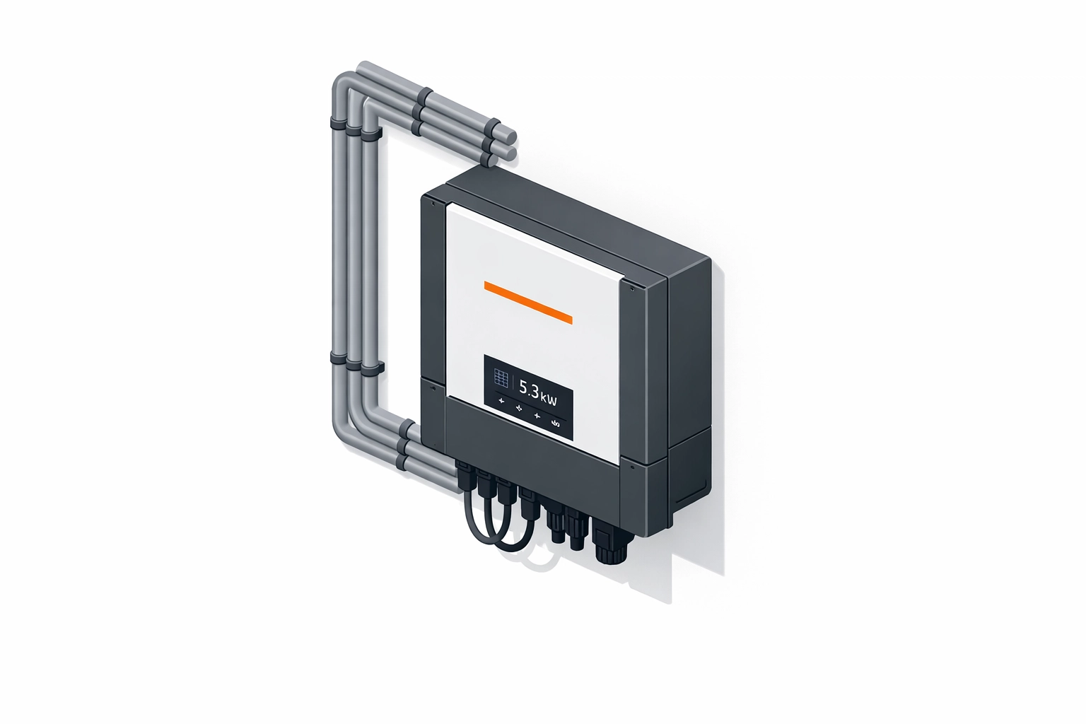 Moderner Photovoltaik-Wechselrichter mit Steigleitungen für eine PV-Anlage in Wien.
