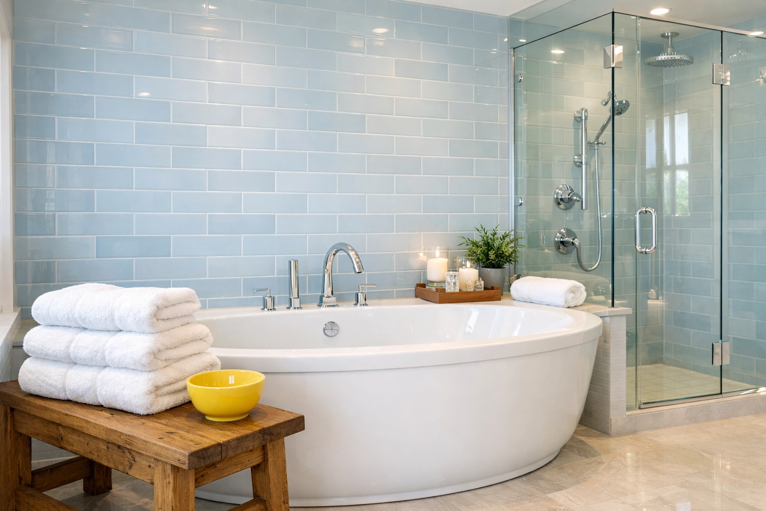 Immaculate master bathroom in Ashburnham MA with a white soaking tub and sanitized surfaces.