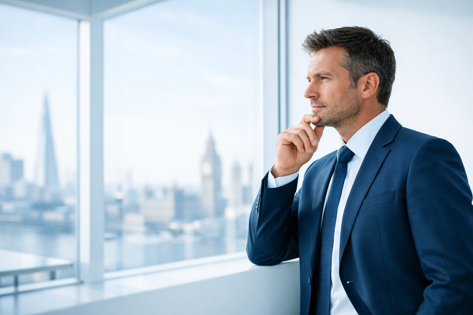 A professional sales director analyzing data to identify team sales gaps in a modern office.