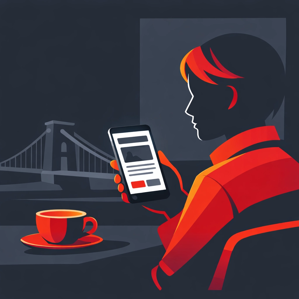 Mobile responsive Bristol website design shown on a smartphone in a local cafe setting.