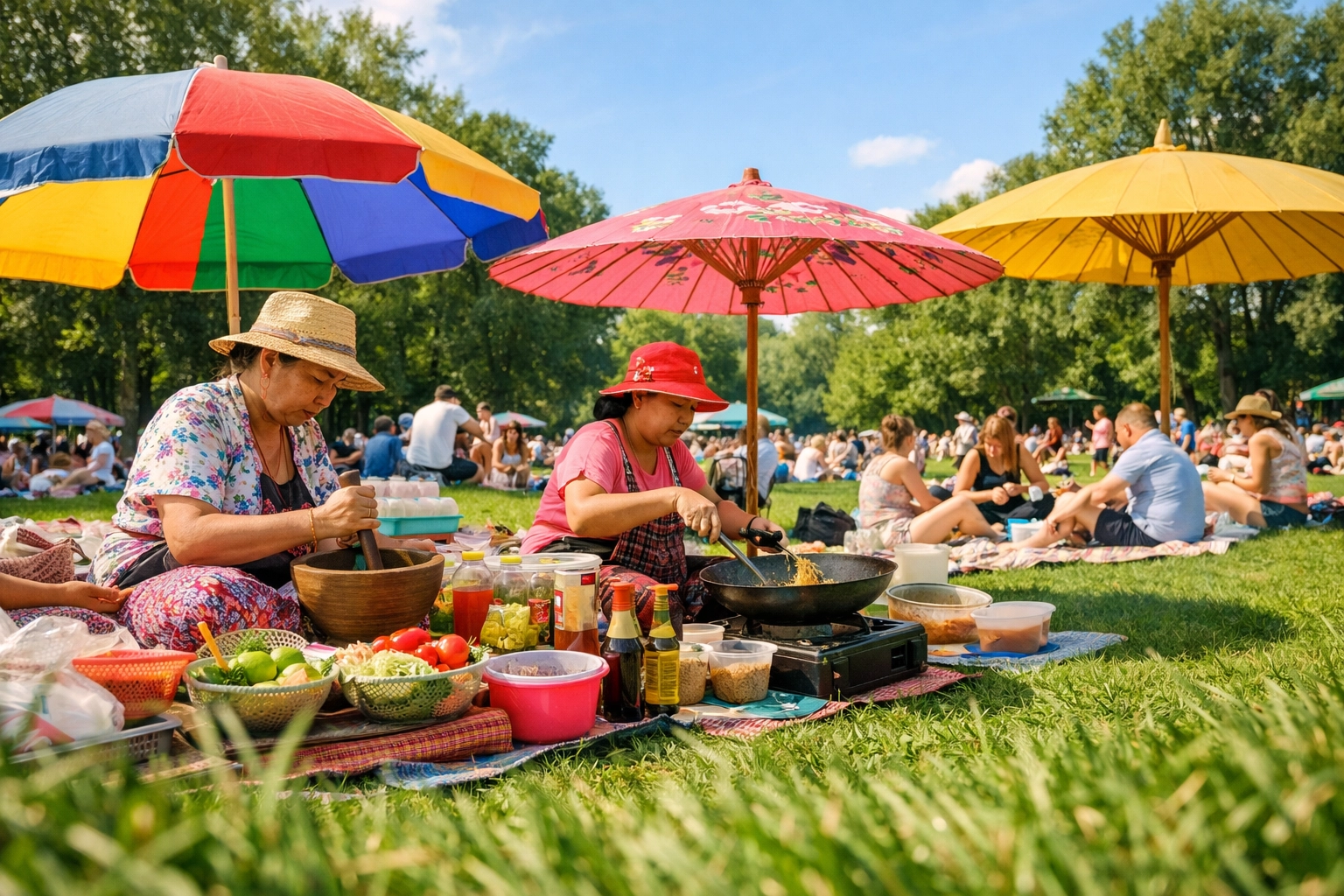 Authentic vendors at Thai Park Berlin, a must-visit location for budget travelers seeking the best cheap eats.