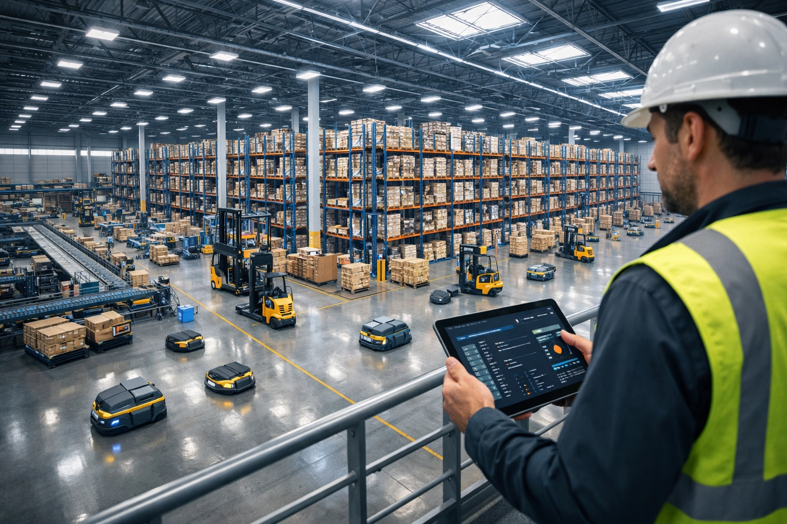 Logistics supervisor using warehouse management services to optimize enterprise fulfillment operations and 4PL strategy.