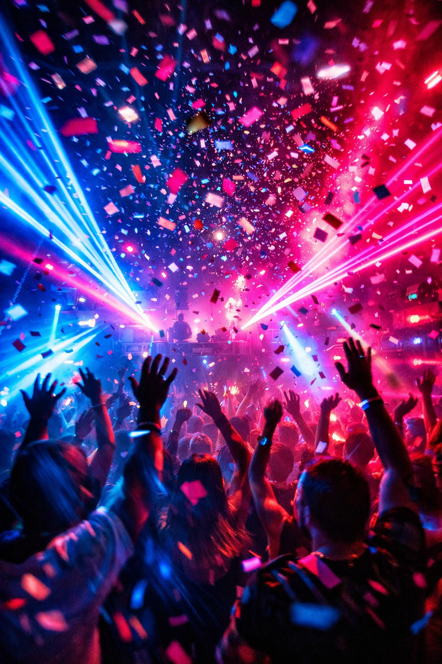 Crowded Miami nightclub dance floor with strobe lights and energetic atmosphere