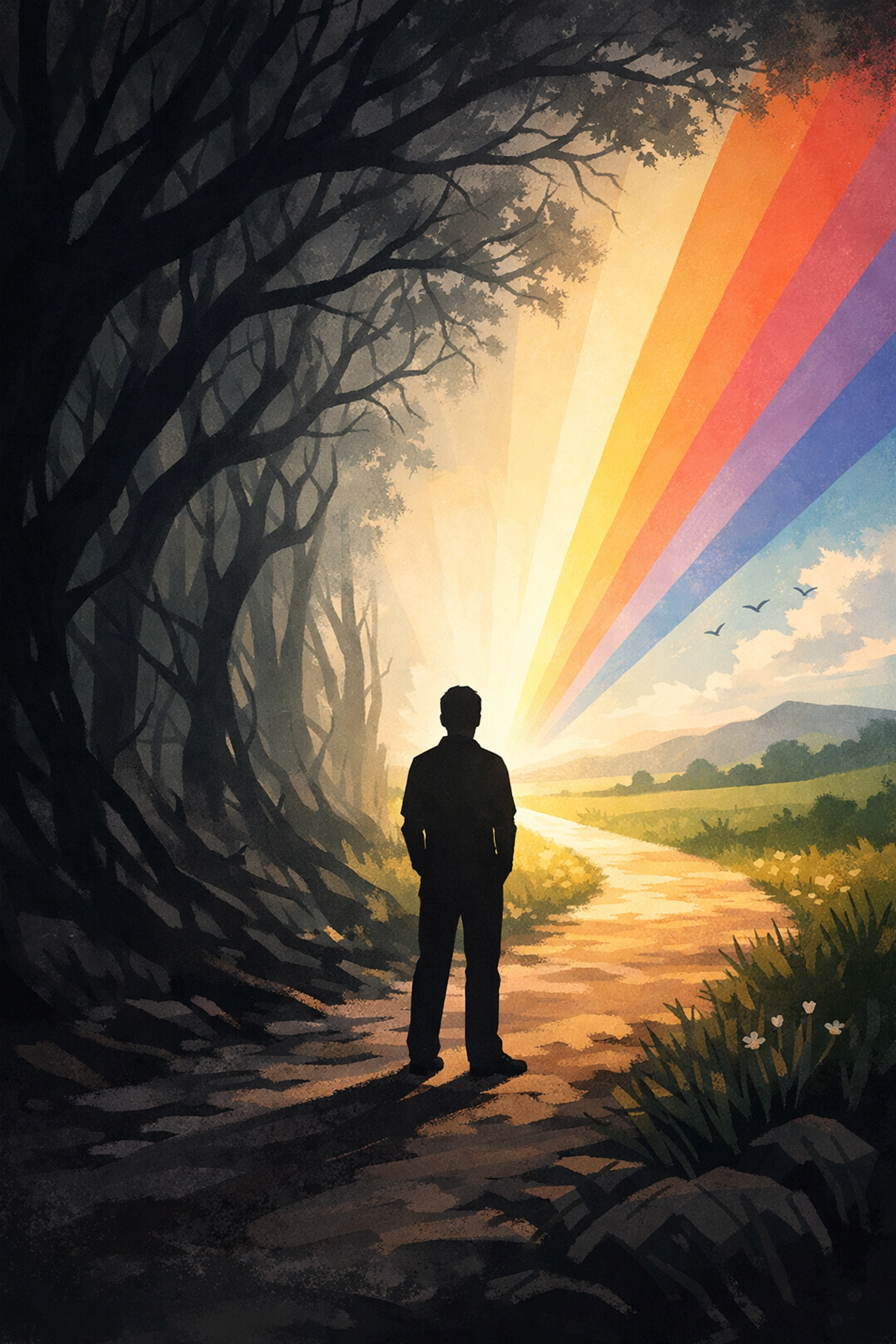 Person walking from darkness to light symbolizing LGBTQ+ sex addiction recovery journey