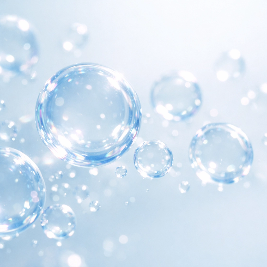 Microscopic view of shimmering exosome biological messengers for skin cell repair and rejuvenation.