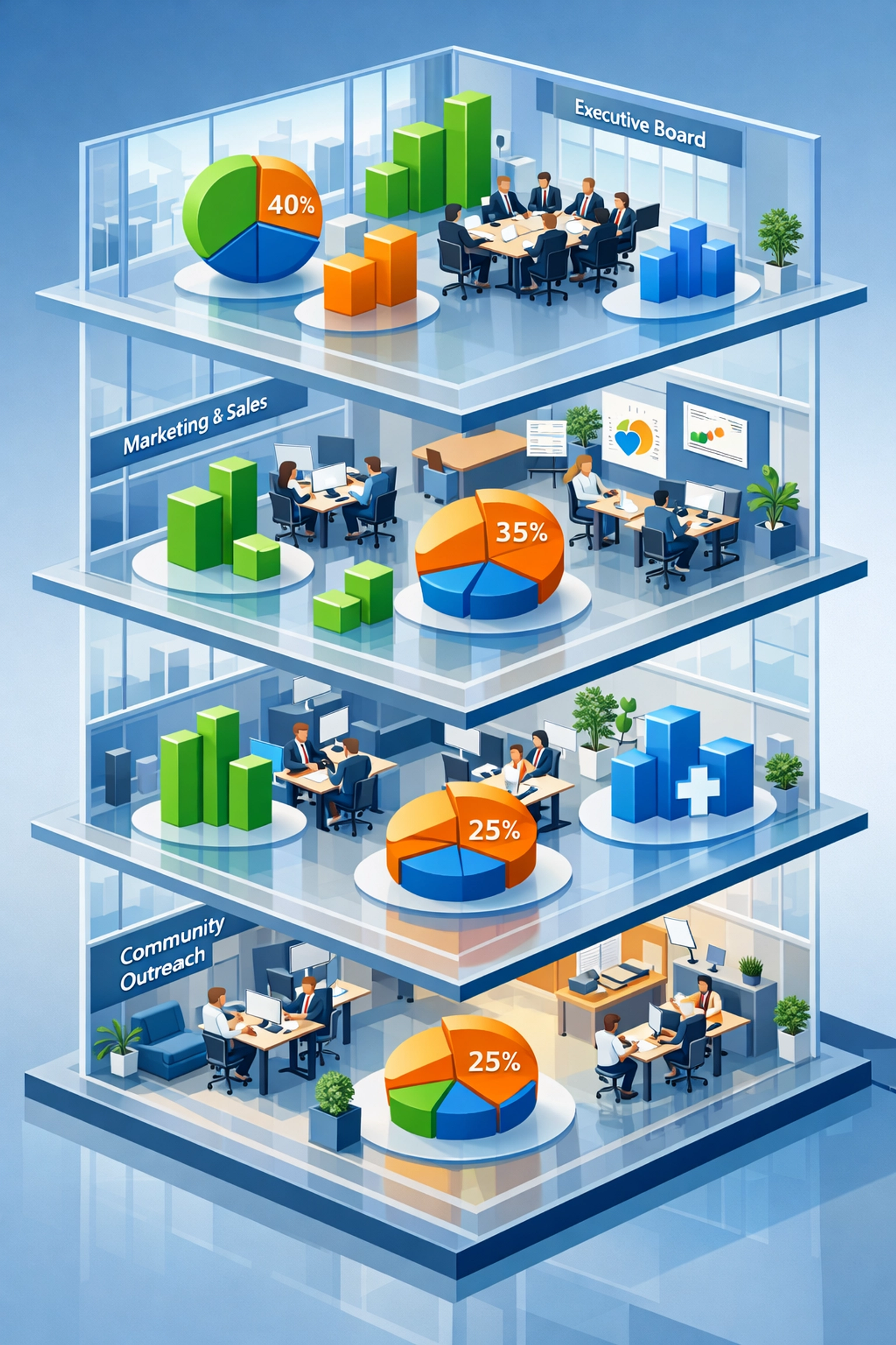 Enterprise dashboard tracking charitable contributions across departments with real-time data