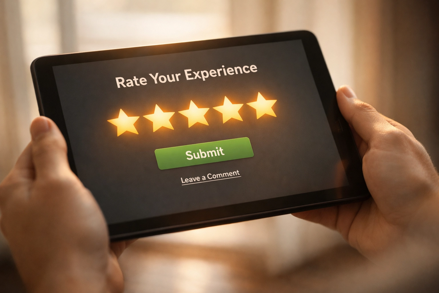 Five-star customer reviews on tablet showing towing company reputation and ratings
