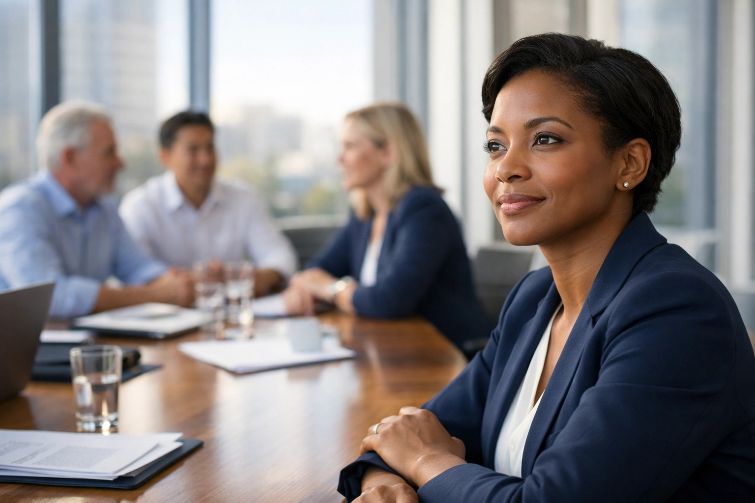 Property management staff engaged in a stable meeting during a business transition.
