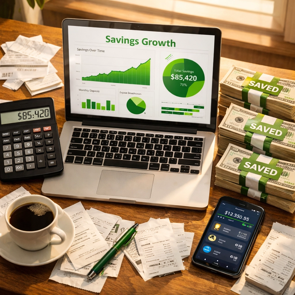 Small business owner desk showing crypto payment savings dashboard and reduced interchange fees