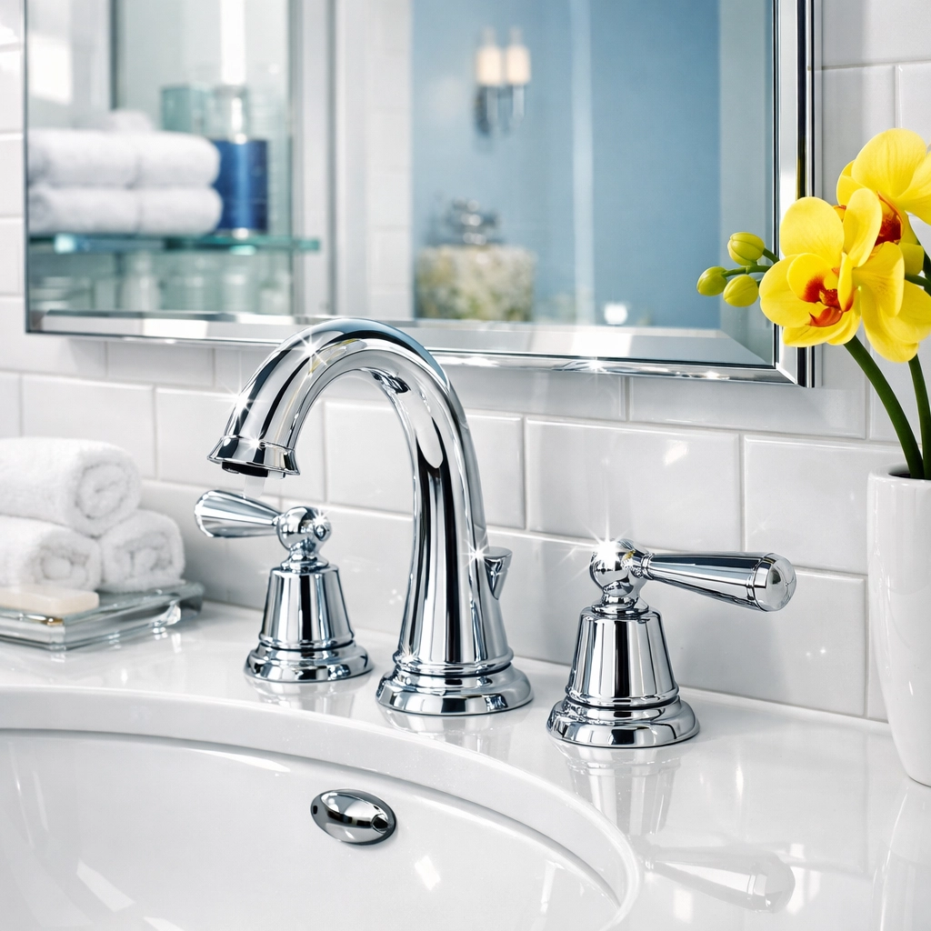 Detail of sparkling bathroom fixtures following a professional deep cleaning in Westborough.