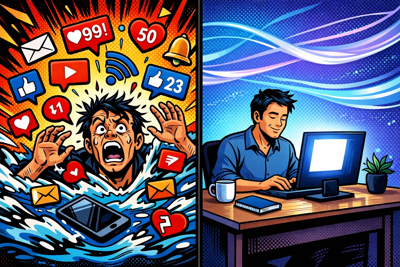 Before and after: app chaos versus streamlined AI business automation workflow