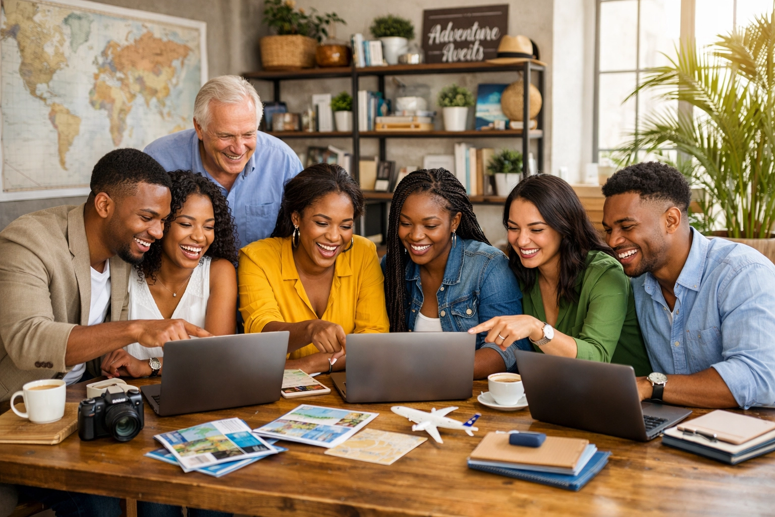 Advisors collaborating at a host agency to learn how to become a cruise travel agent.