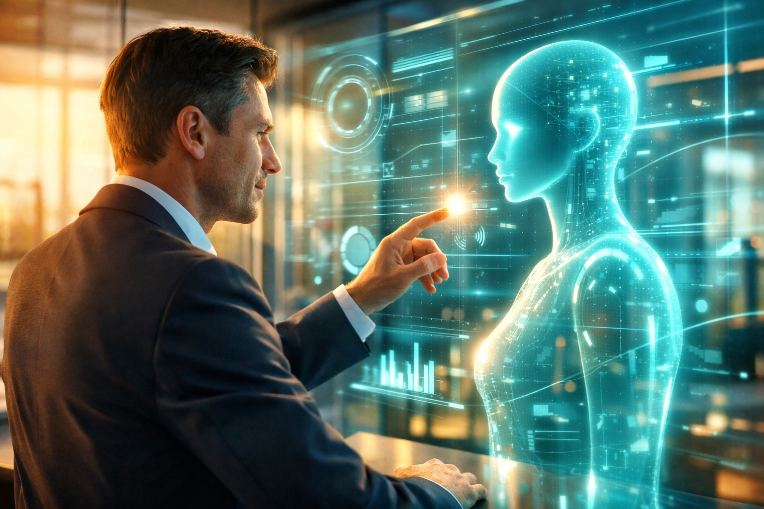 Interaktion mit einem KI-Mitarbeiter dank moderner IT-Infrastruktur und Training.