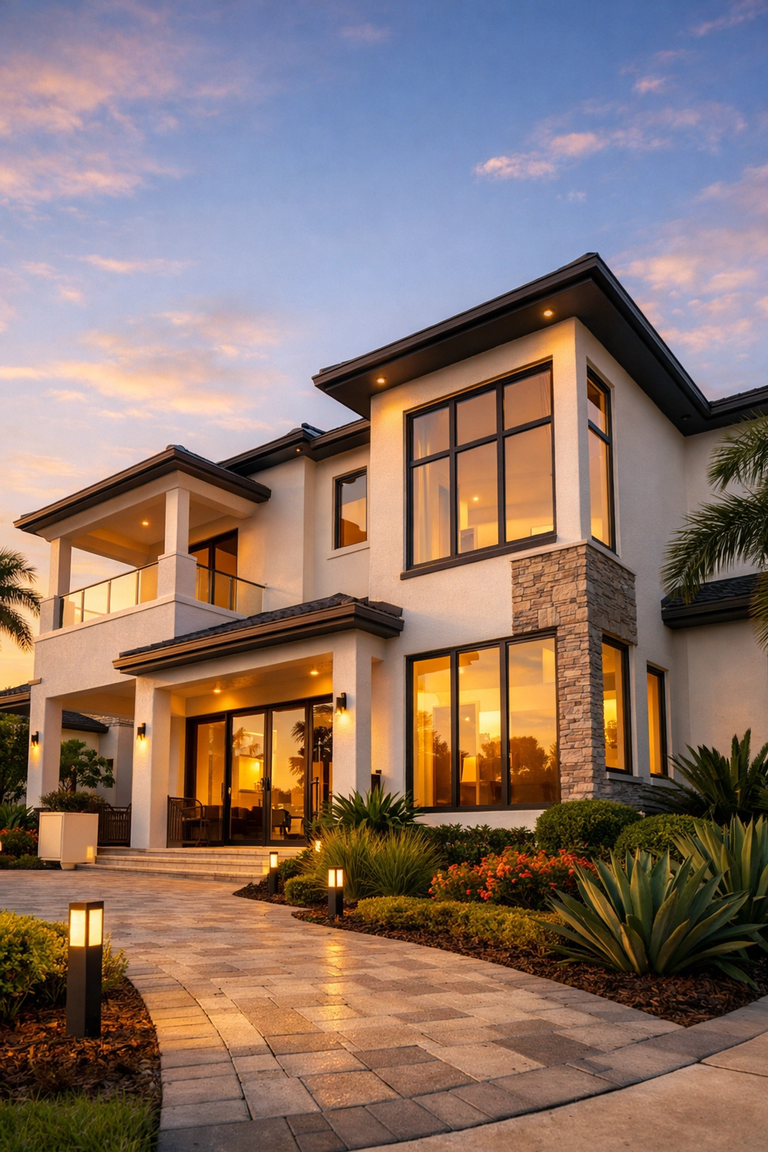 Modern home exterior with code-compliant impact windows and doors in Punta Gorda, Florida.