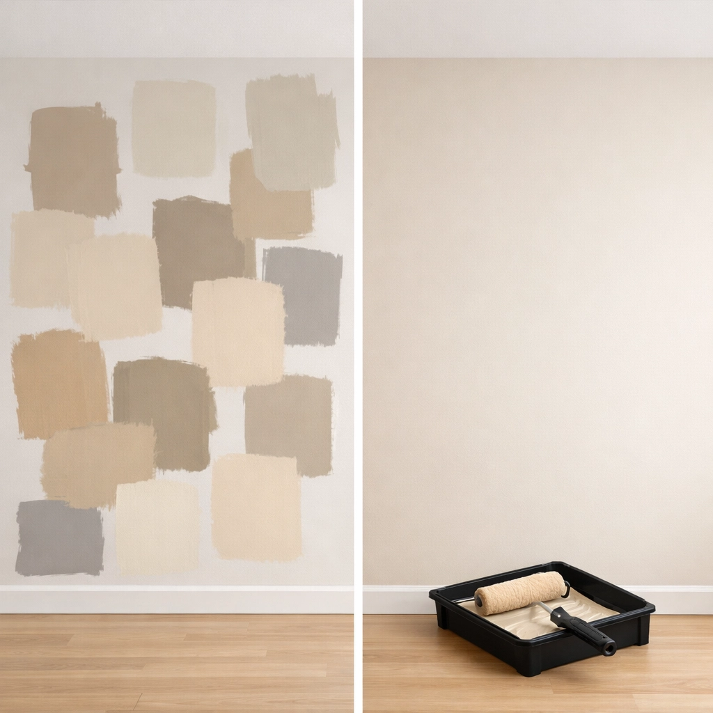 Before and after comparison showing standardized paint color versus multiple paint swatches