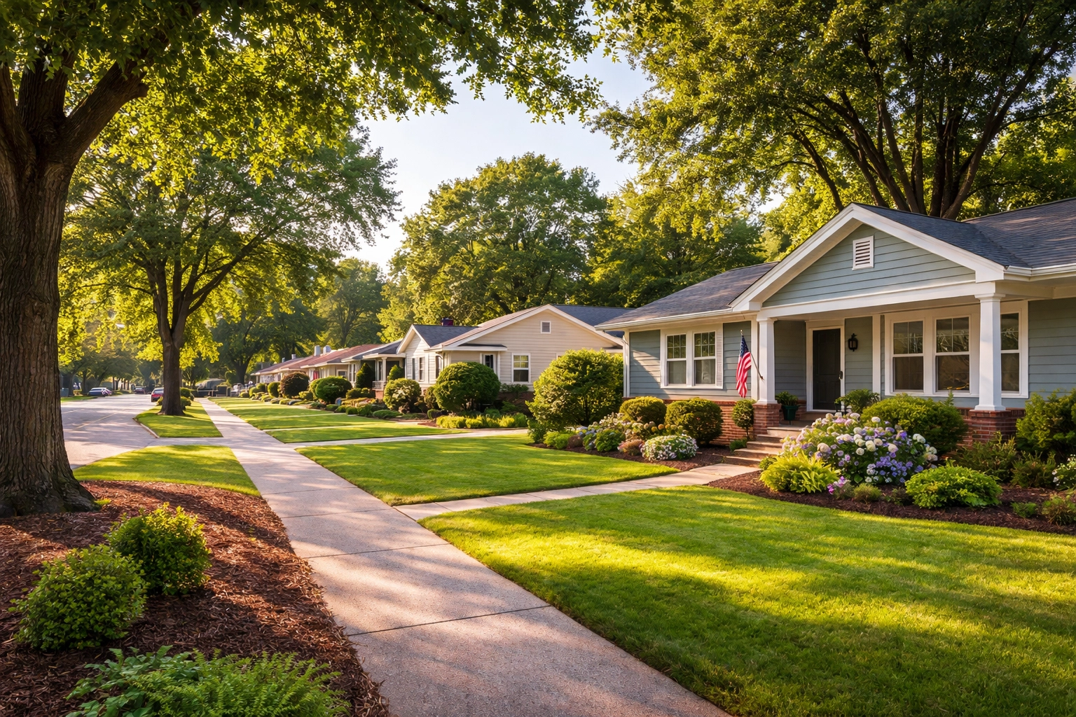 Suburban Atlanta neighborhood with well-maintained homes, showing typical comparables for real estate appraisals.