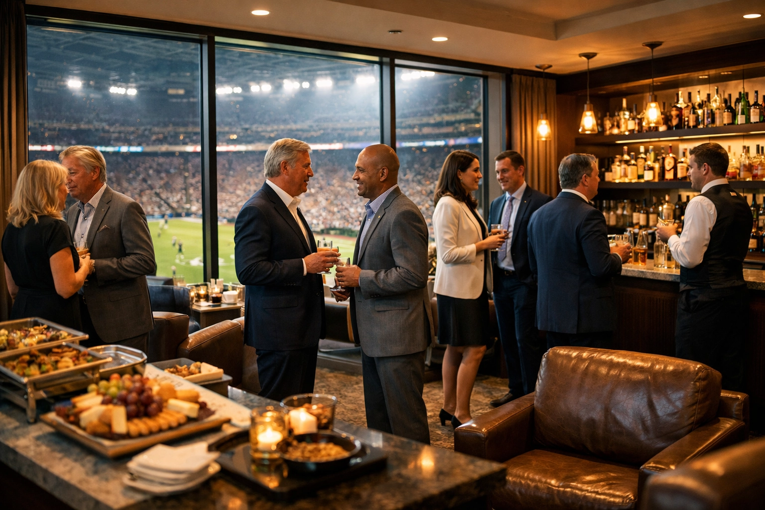 NEWSLETTER: Stop Losing Million-Dollar Deals at Super Bowl Events – Try These 7 Networking Hacks Top CEOs Use Luxury Super Bowl suite with executives networking and conducting business deals