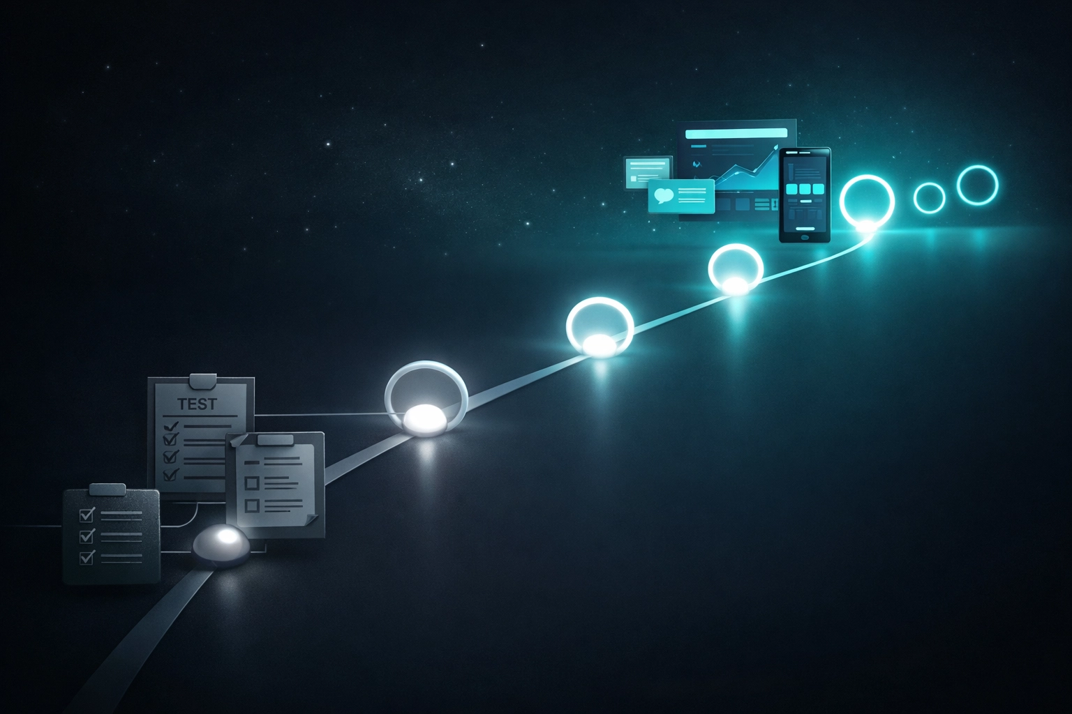 Timeline showing outdated regression test suite failing to cover new application features