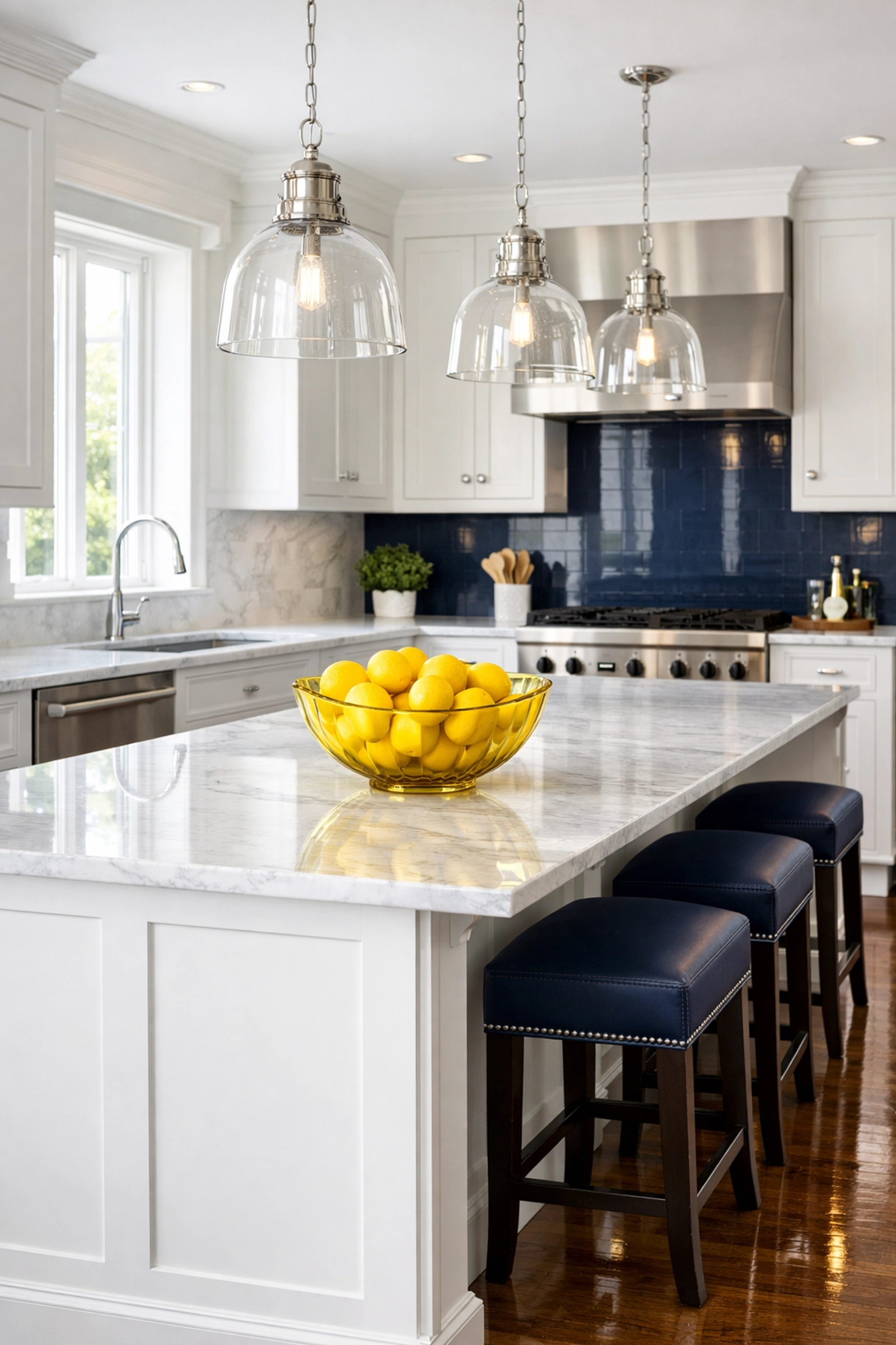Sparkling clean Westford kitchen with marble countertops from a professional weekly house cleaning in Westford service.