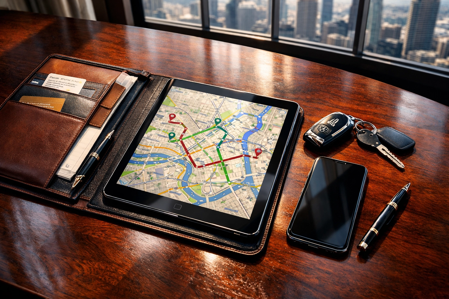 NEWSLETTER: Your 3-Minute Guide to Mastering Super Bowl High-Stakes Travel – From Emergency Logistics to VIP Executive Comfort Executive travel planning materials showing route maps and logistics strategy on conference table