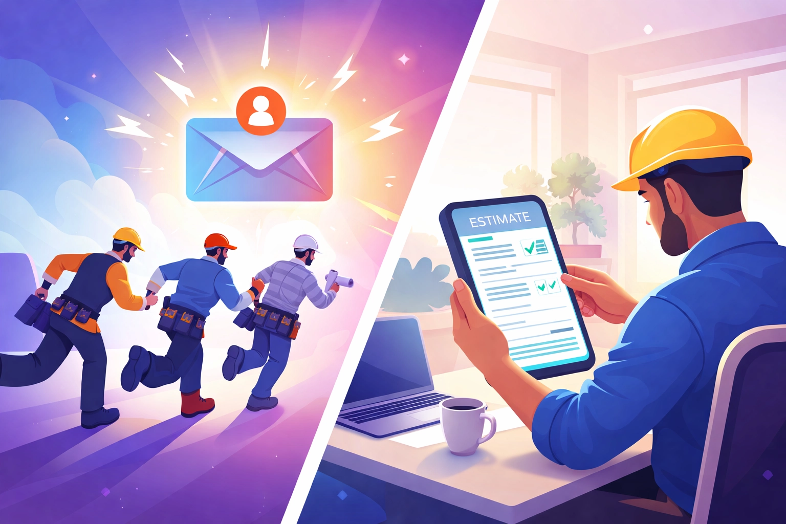 Contractors competing for home improvement leads, with one using AI to quickly create a professional estimate.