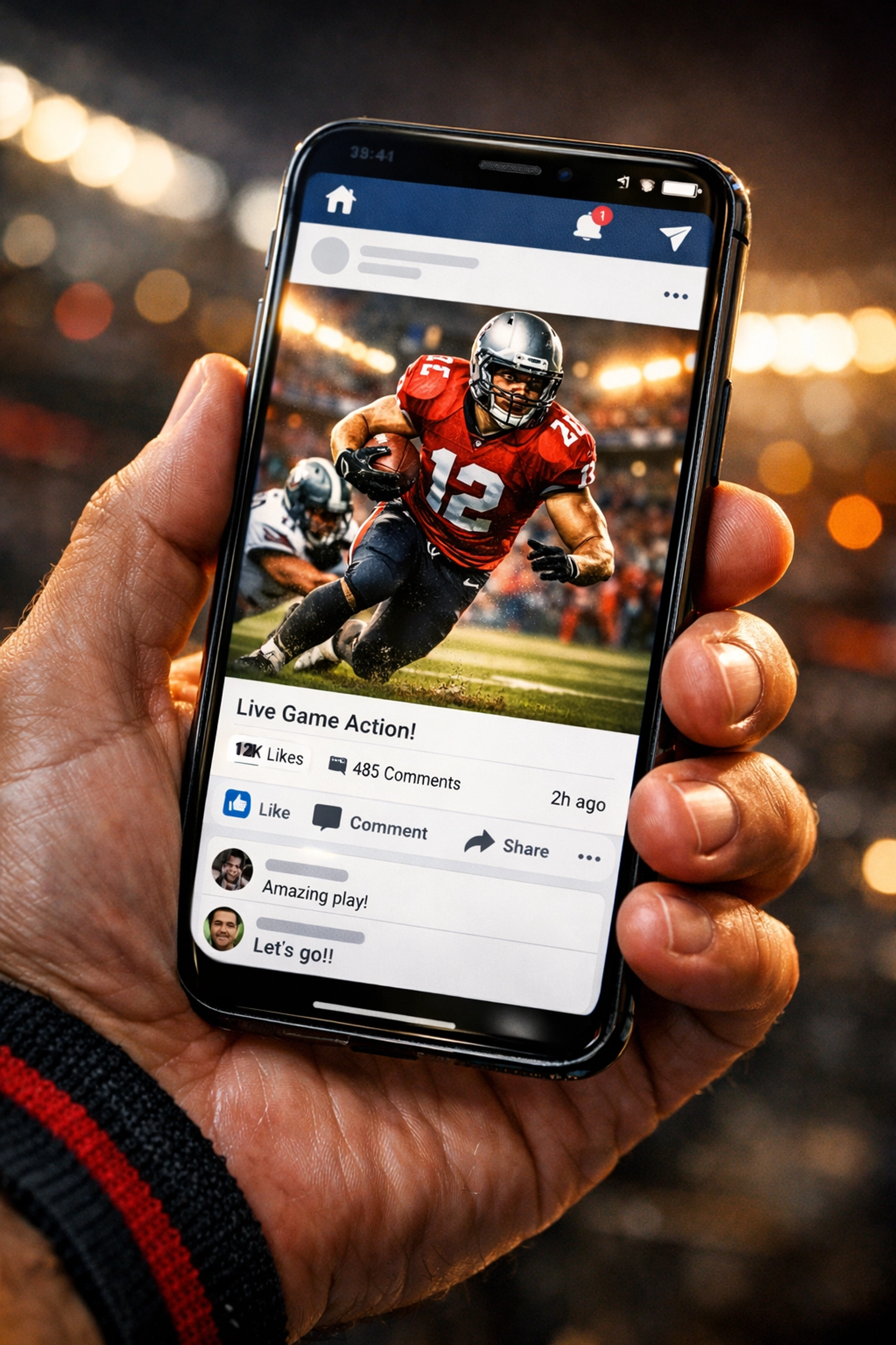 Close-up of a smartphone showing a professional athlete's NIL social media post for fan engagement.
