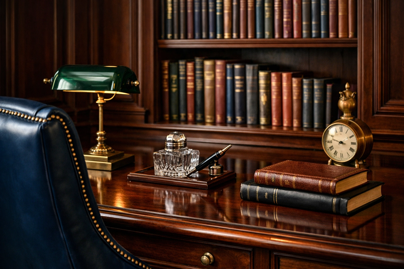 Dust-free mahogany library in a Wellesley Colonial, illustrating meticulous Wellesley Cleaning Secrets.